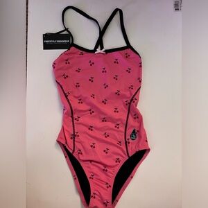 Freestyle Swimwear Training/Practice Cherry Print One Piece Swimsuit (Size 28)